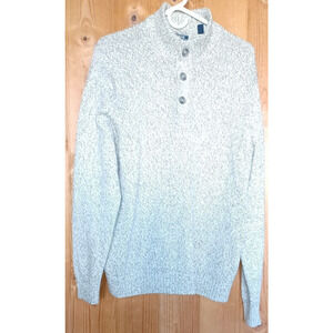 IZOD Mens Large Heather Gray Long Sleeve Pullover Sweater 1/4 Button up, Grandpa